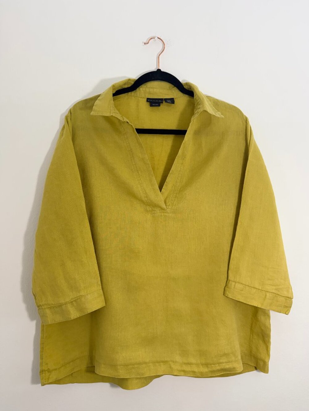 Tahari 100% Linen Mustard Yellow Popover Tunic Top XL Coastal Grandma - Picture 2 of 6